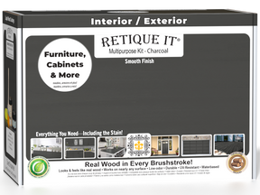 Retique It® Multi-purpose Smooth Finish Kit (Med) in Charcoal for wood finishing, includes tools and materials in a compact box.