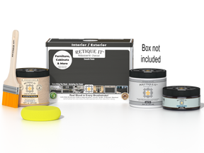 Retique It® Multi-purpose Smooth Finish Kit in charcoal for exterior wood surfaces, includes top coat and application tools.