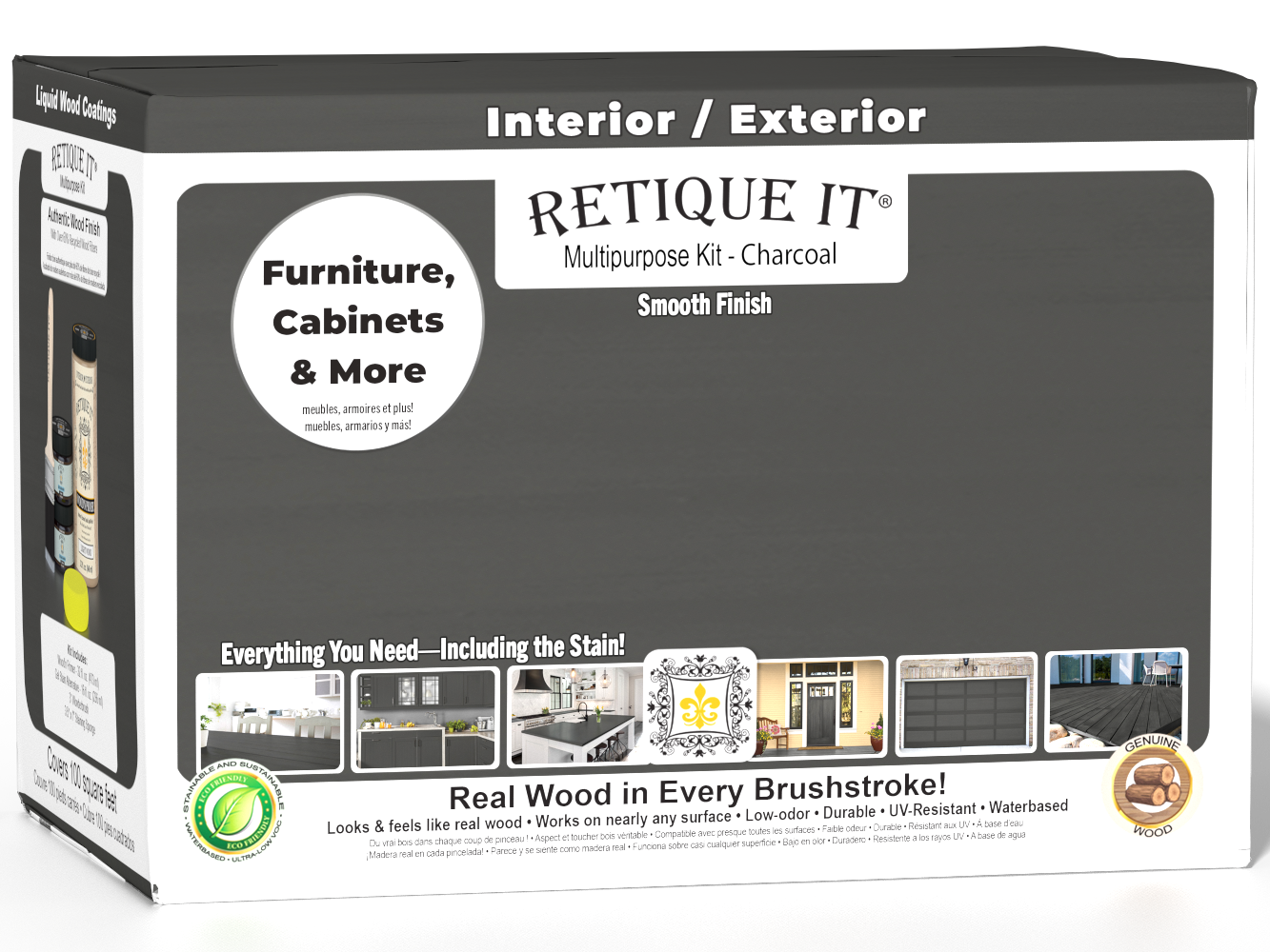 Retique It® Wood'n Cabinet Kit with 12 charcoal-colored doors, smooth stain finish, designed for kitchen cabinets.