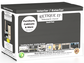 Large Charcoal Multi-purpose Smooth Finish Kit for exterior wood surfaces from Retique It® Wood'n Finish Kits, including top coat components.
