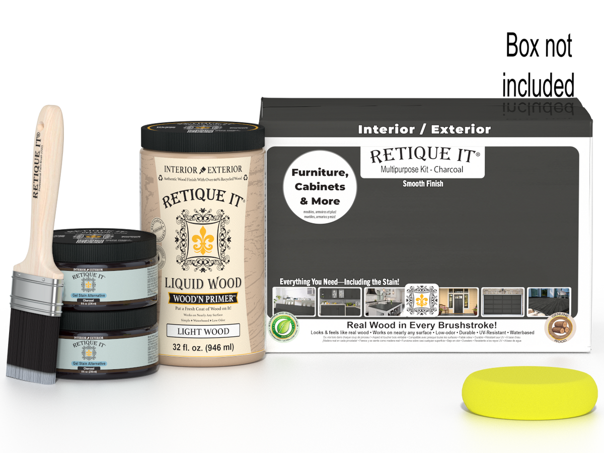 Retique It® Wood'n Cabinet Kit with 12 smooth charcoal stain doors, ideal for kitchen or bathroom cabinet updates.