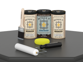 Retique It® Wood'n Cabinet Kit with 24 smooth charcoal stained cabinet doors, designed for easy application and stylish kitchen updates.