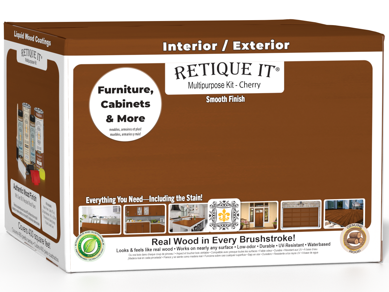 Retique It® Multi-purpose Smooth Finish Kit in cherry color, includes four large wood finishing tools in a box.