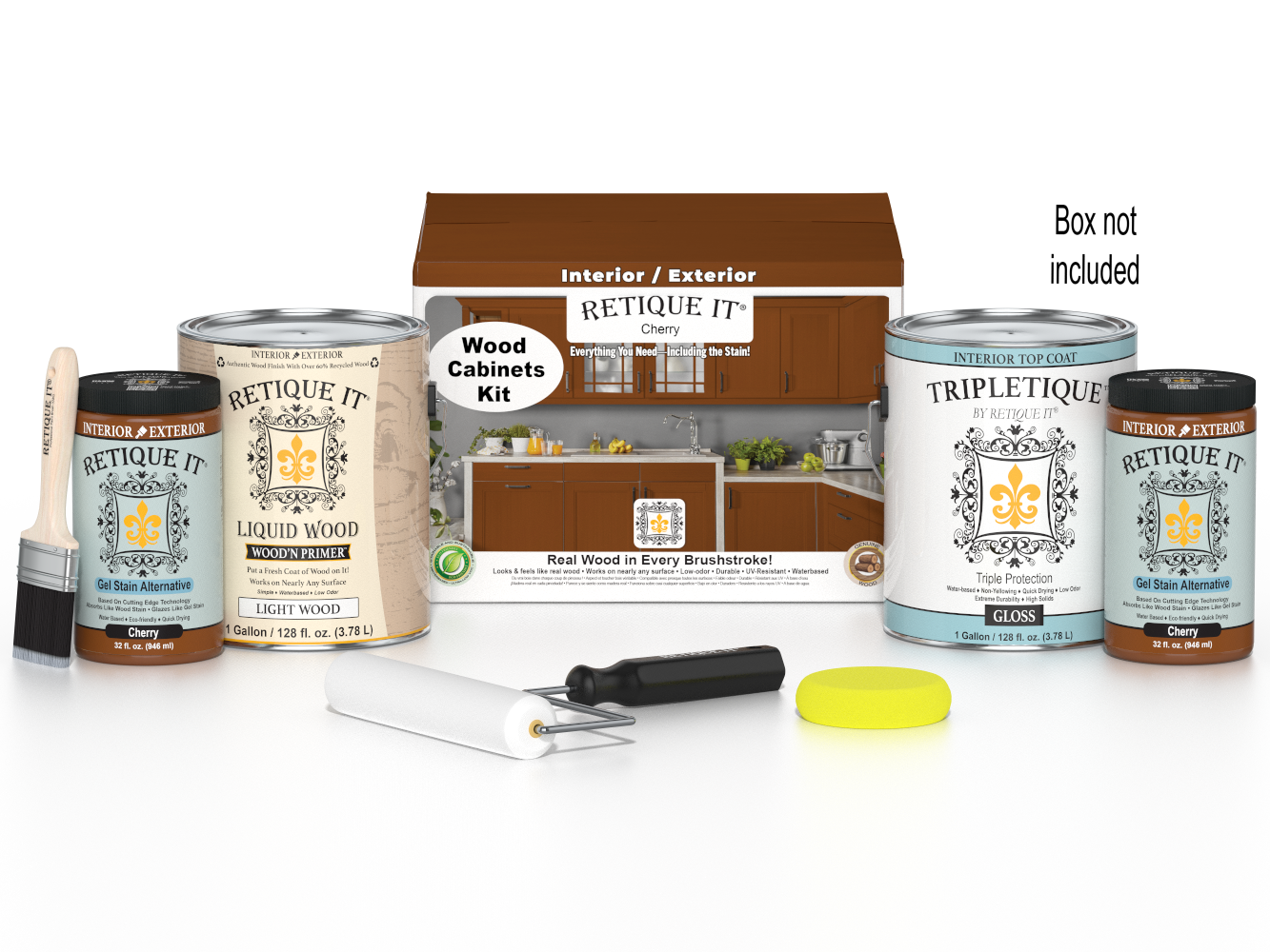 Retique It® Wood'n Cabinet Kit with 48 cherry-stained smooth doors for custom kitchen cabinets.