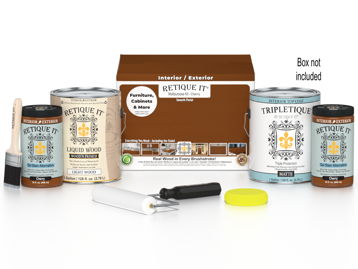 Retique It® Cherry multi-purpose smooth finish kit with four large interior top coats for wood furniture and surfaces.