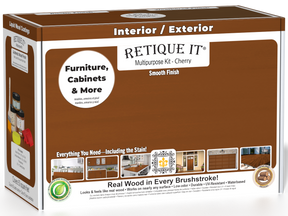 Retique It® Multi-purpose Smooth Finish Kit (Med) in Cherry, wood finish kit with applicator tools and finish samples, for furniture.