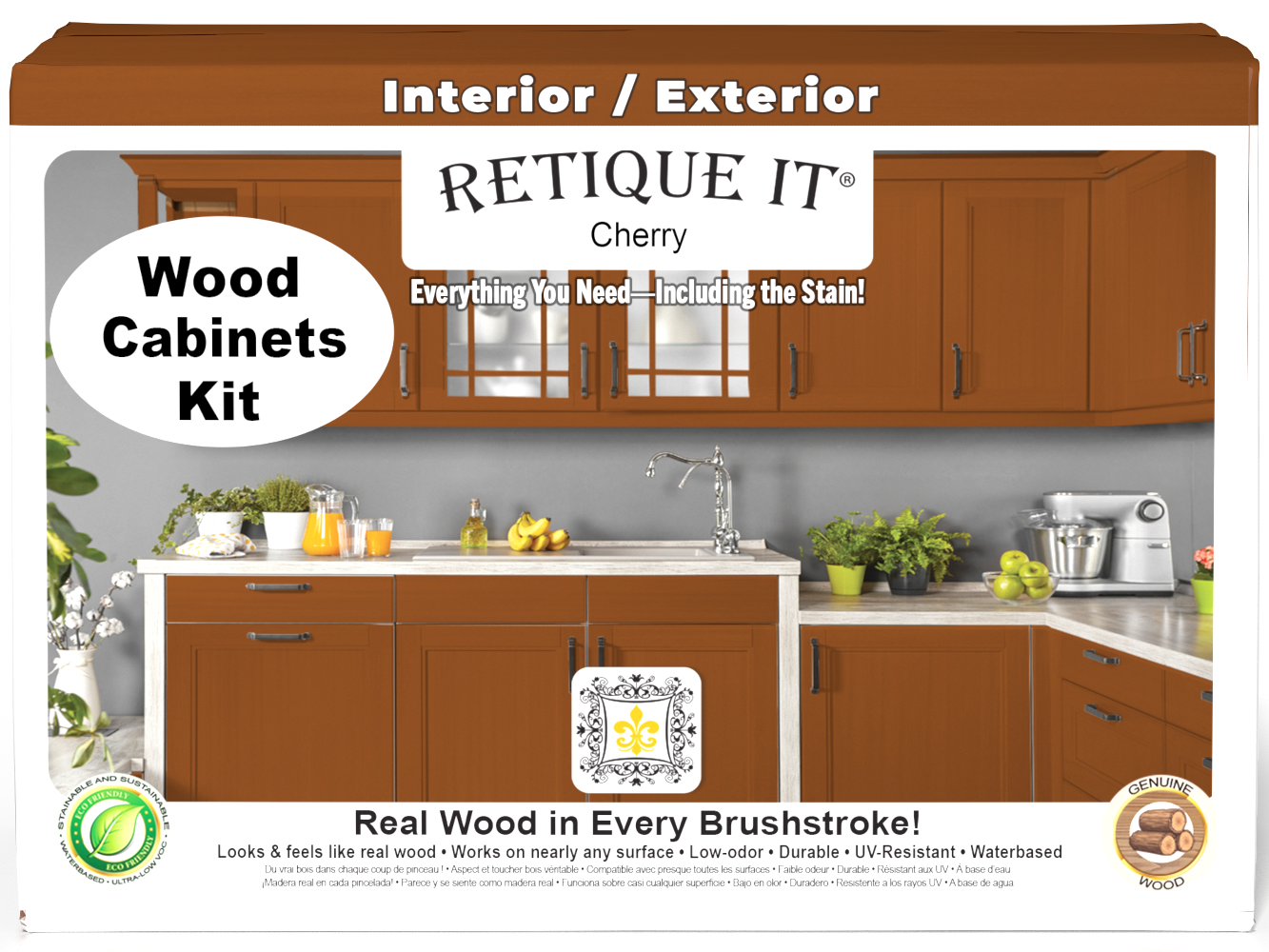 Front view of Wood'n Cabinet Kit with 12 smooth cherry stained cabinet doors by Retique It®