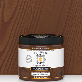 Retique It Liquid Wood Wood'n Stain in Vintage Cherry, 16 oz bottle, showing the deep cherry-colored stain for wood finishing.