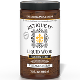 Retique It Liquid Wood Wood'n Stain in Vintage Cherry, 32 oz bottle, showcasing the rich stain color and packaging.