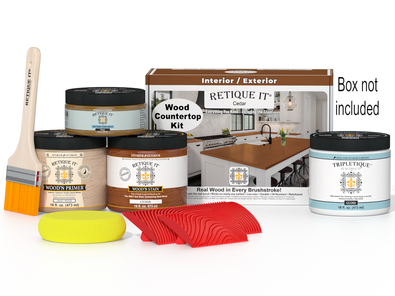 Retique It® cedar stain countertop kit for kitchen islands, featuring natural wood finish and easy application for a stylish look.