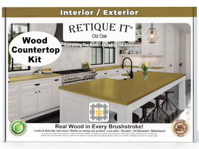 Retique It® Old Oak stain countertop kit for kitchen islands, showcasing a stained wooden surface with a natural oak finish.