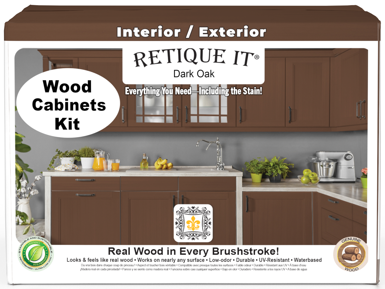 Dark oak Wood'n Cabinet Kit with 48 smooth doors from Retique It®, featuring a stained wood finish for kitchen or bathroom cabinets.