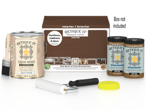 Retique It® Multi-purpose Wood'n Finish Kit in Dark Oak with four large bottles, showing the wood finishing products and packaging.