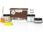 Retique It Multi-purpose Smooth Finish Kit in Dark Oak for interior wood projects, includes top coat and application tools.