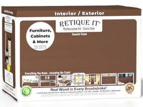 Large Dark Oak Wood'n Finish Kit interior top coat with smooth finish, includes tools and materials for wood furniture finishing.