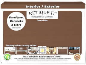 Retique It® Multi-purpose Smooth Finish Kit in Dark Oak for interior wood projects, featuring large wood top coat kit with applicator tools.