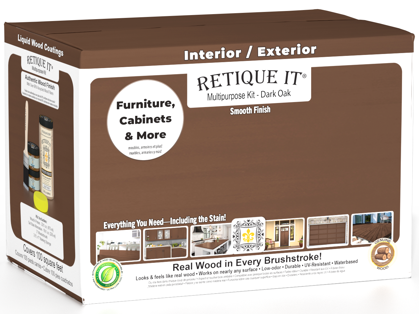 Retique It® Multi-purpose Smooth Finish Kit in Dark Oak, large size, with wood finish tools and supplies for wood finishing projects.