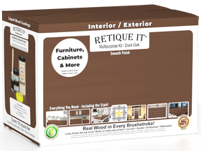 Large Dark Oak Multi-purpose Smooth Finish Kit from Wood'n Finish Kits by Retique It® with interior top coat and application tools.