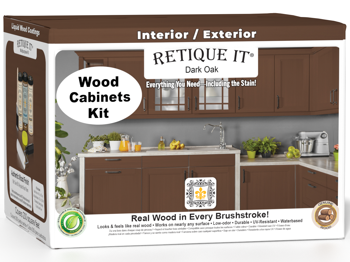 Dark oak Wood'n Cabinet Kit with 24 smooth doors from Retique It®, featuring stain finish for a polished, modern look.