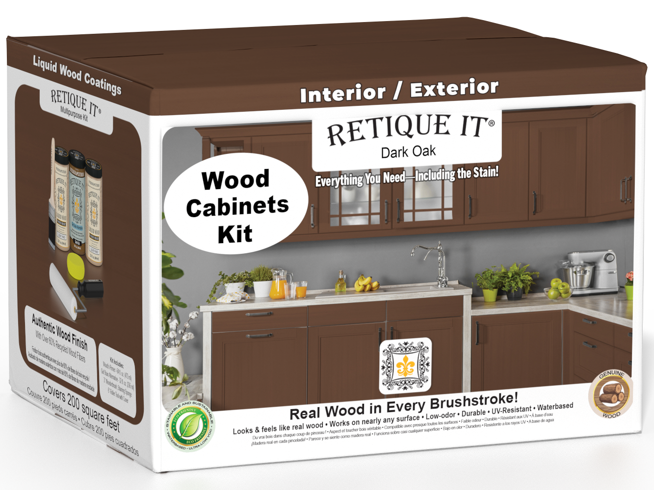 Dark oak Wood'n Cabinet Kit with 24 smooth doors by Retique It®, featuring stain finish for a sleek, modern look.