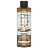 Dark oak wood stain in 8 oz bottle by Retique It Liquid Wood Wood'n Stain, showcasing the deep, rich stain color and packaging.