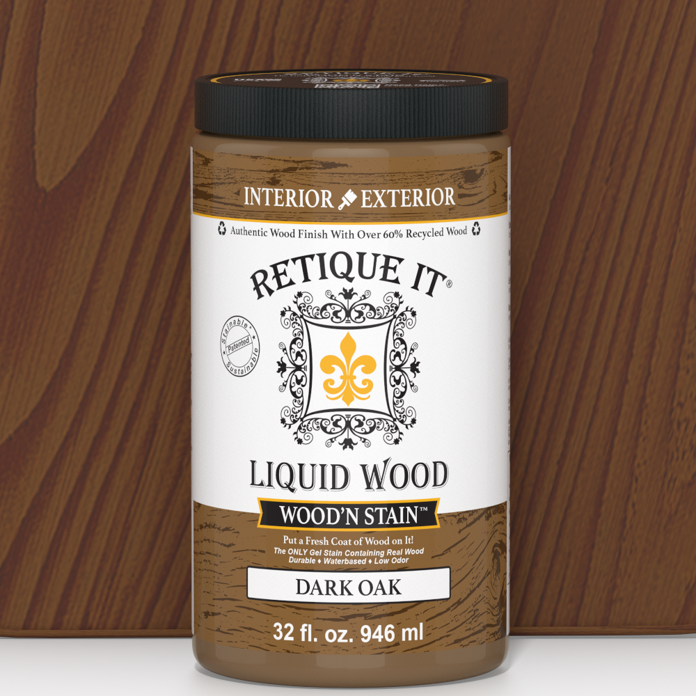 Dark oak liquid wood stain by Retique It, 32 oz bottle of wood stain for furniture and projects.