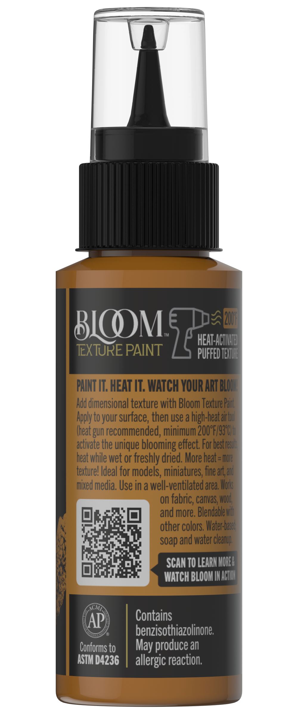 Retique It® Bloom Texture Paint 4-pack in Burnished Earth, showing textured paint cans and sample swatches on a surface.