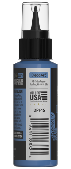 Retique It® Bloom Texture Paint 4-pack in Ultramarine Lift, showcasing textured paint cans and vibrant blue shades.