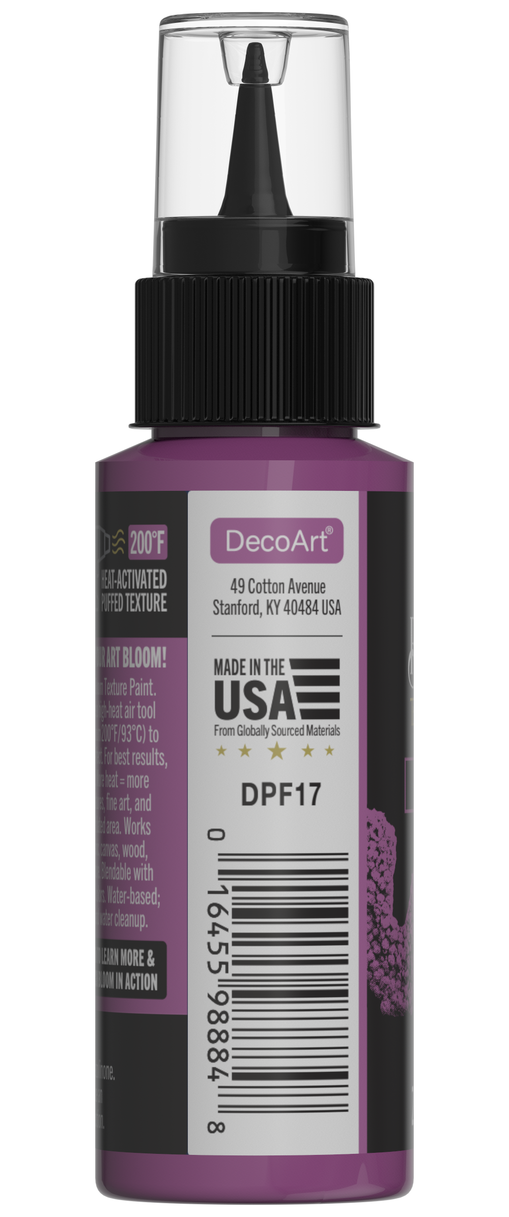 Retique It® Bloom Texture Paint 4-pack in Mystic Plum, showing textured paint swatches on a surface with rich purple hues.