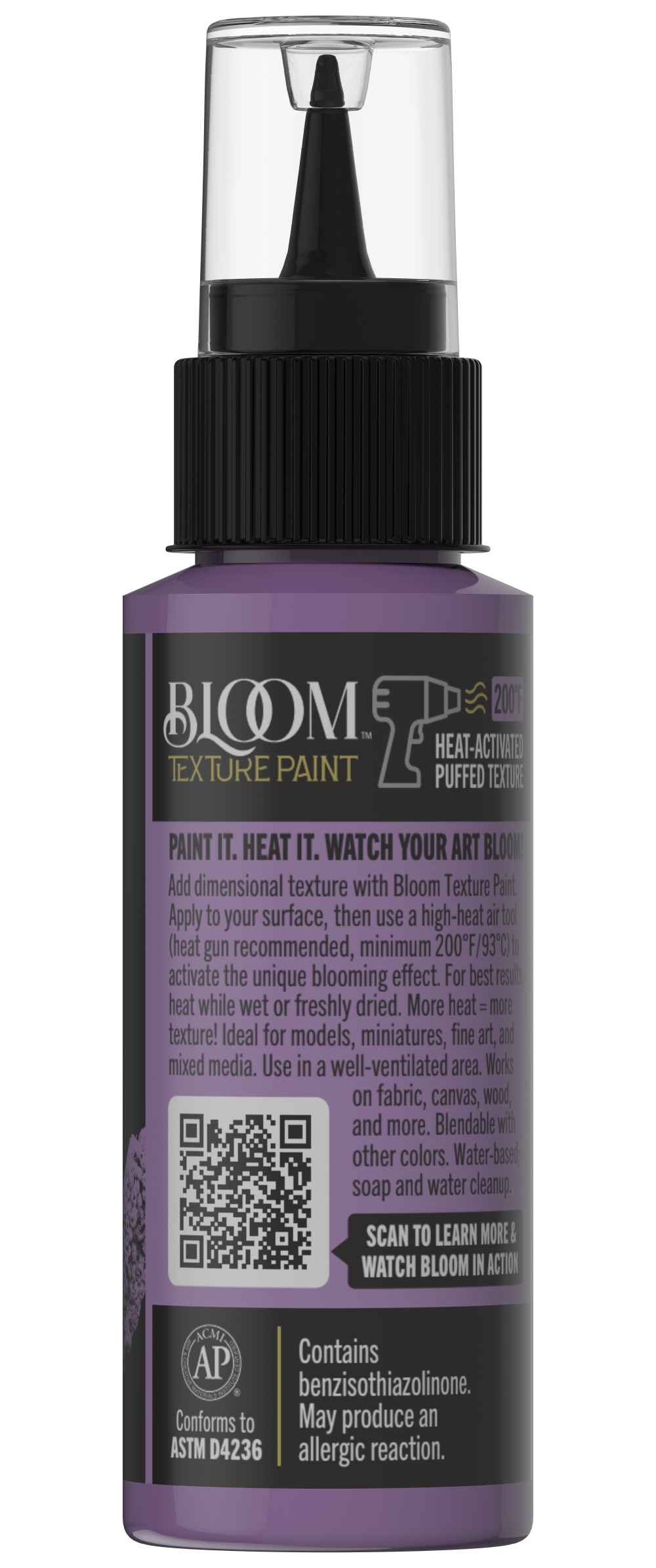 Retique It® Bloom Texture Paint 4-pack in Lavender Ash, showing textured paint cans with lavender-gray finish and product label.
