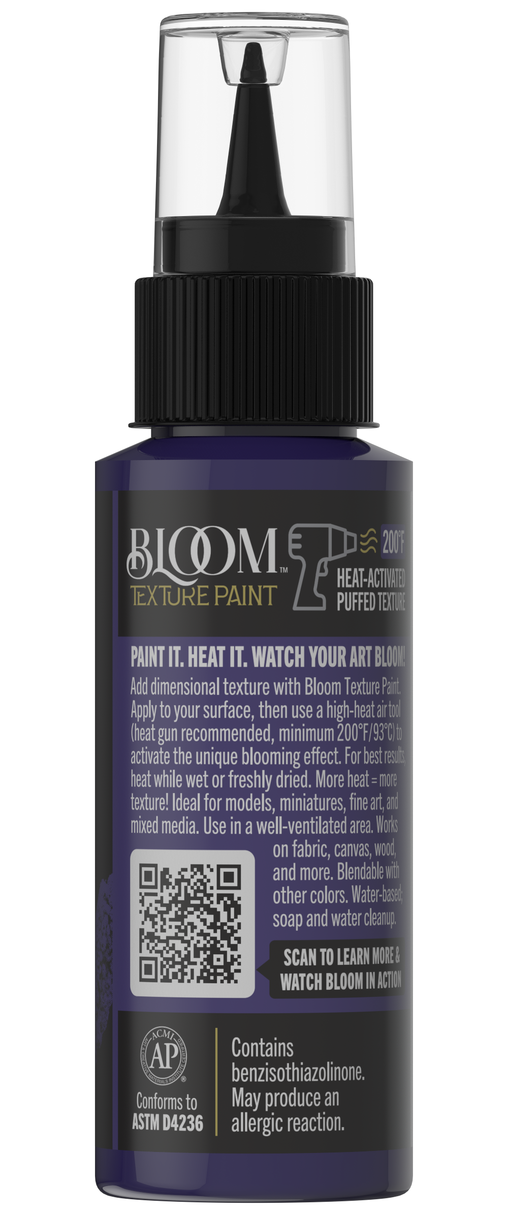 Retique It® Bloom Texture Paint 4-pack in Royal Orchid, showing textured paint cans with vibrant orchid color and applicator tools.