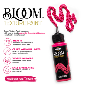 DecoArt Bloom Texture Paint in Carmine Ember showcasing vibrant, textured paint swatch with rich red and orange hues