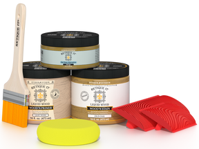 Retique It® Wood'n Finish Kit in Old Oak, medium size, with wood grain pattern and application brush included.