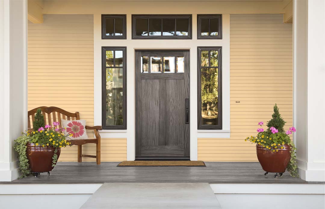 Retique It Wood'n Finish Kit in Harbor Gray, multi-purpose wood finishing kit, featuring a grained front door with gray wood stain