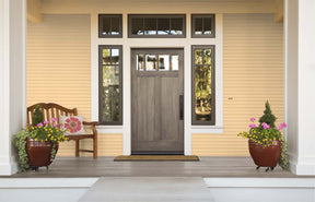 Retique It wood finish kit with smooth gray top coat applied to a front door for a sleek, modern interior wood finish.