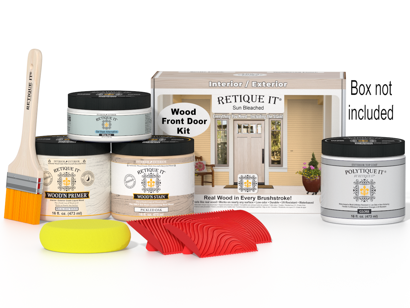 Retique It® Wood'n Finish Front Door Kit in Sun Bleached, featuring a ready-to-apply wood finish for exterior doors.