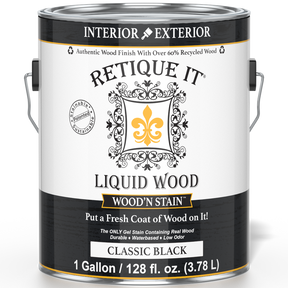Retique It Liquid Wood Wood'n Stain in Classic Black, 128 oz, showcasing the front of the stain container with product label.