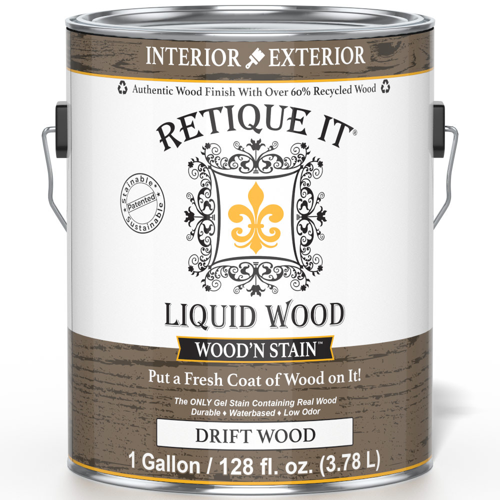 Retique It Liquid Wood Wood'n Stain in Drift Wood color, 128 oz, showing the front label and product container.