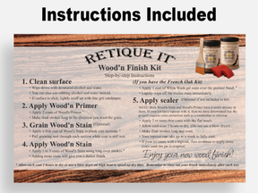 Retique It Wood'n Finish Kit (Med) in Harbor Gray, featuring exterior top coat instructions and wood finishing tools.
