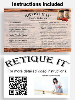 Retique It Wood'n Cabinet Kit stained with Harbor Gray, featuring 48 grained cabinet doors and included application instructions.