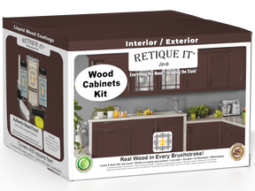 Retique It® Wood'n Cabinet Kit with 48 Java-stained smooth cabinet doors, showcasing a natural wood finish for kitchen or bathroom.