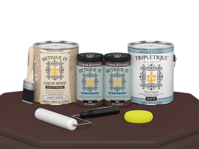 Retique It® Multi-purpose Smooth Finish Kit in Java with satin interior top coat, includes four large wood finishing tools.