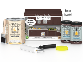 Retique It® Wood'n Cabinet Kit with 48 Java-colored smooth cabinet doors, showcasing stained wood finish and modern design.