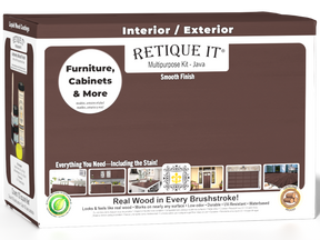 Retique It® Multi-purpose Smooth Finish Kit in Java for wood, includes exterior top coat with a matte finish in a large box.