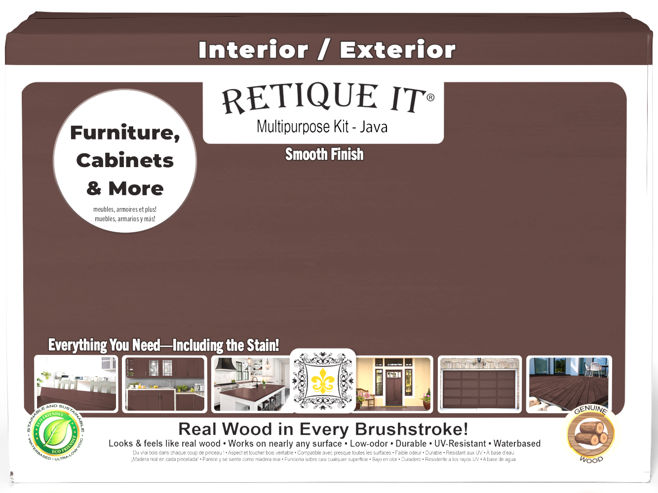 Large Java Multi-purpose Smooth Finish Kit by Retique It® for wood finishing, includes all tools and supplies in a sturdy box.