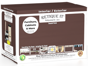 Large Java Multi-purpose Smooth Finish Kit by Retique It® for wood exterior top coat with a matte finish in a box.