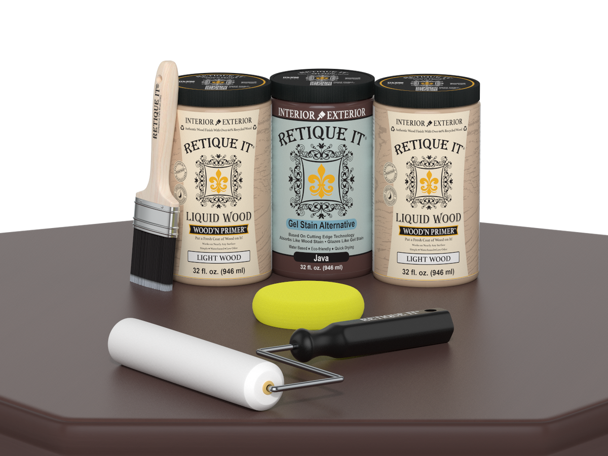 Retique It® Wood'n Cabinet Kit in Java finish with 24 smooth cabinet doors, ideal for stain application and home cabinetry.