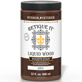 Retique It Liquid Wood Wood'n Stain in Java, 32 oz bottle, showcasing the rich dark wood stain for furniture and cabinetry.