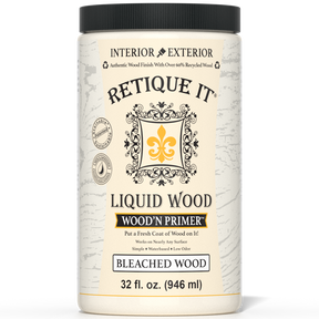 Retique It Liquid Wood Wood'n Primer in Bleached Wood, 32 fl oz, showing the primer bottle with label and product details.