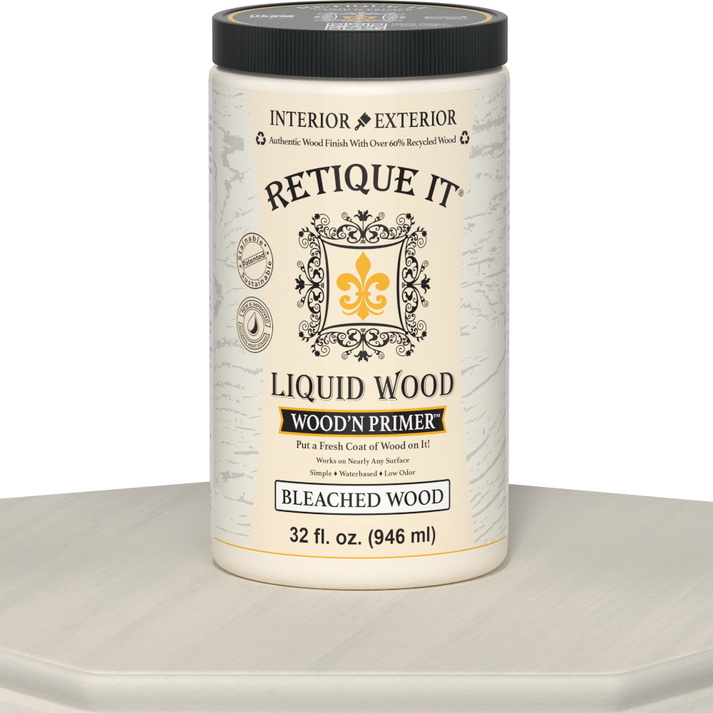 Retique It® Liquid Wood Wood'n Primer in Bleached Wood finish, 32 fl oz bottle, ready for wood surface preparation.